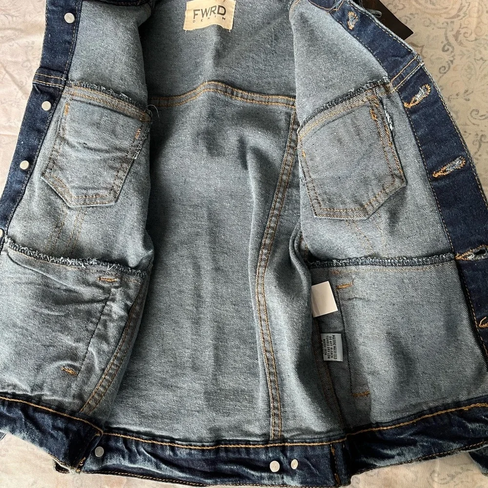 Blue‎ Jean Jacket with Distressed Look and Colorful Embellishments